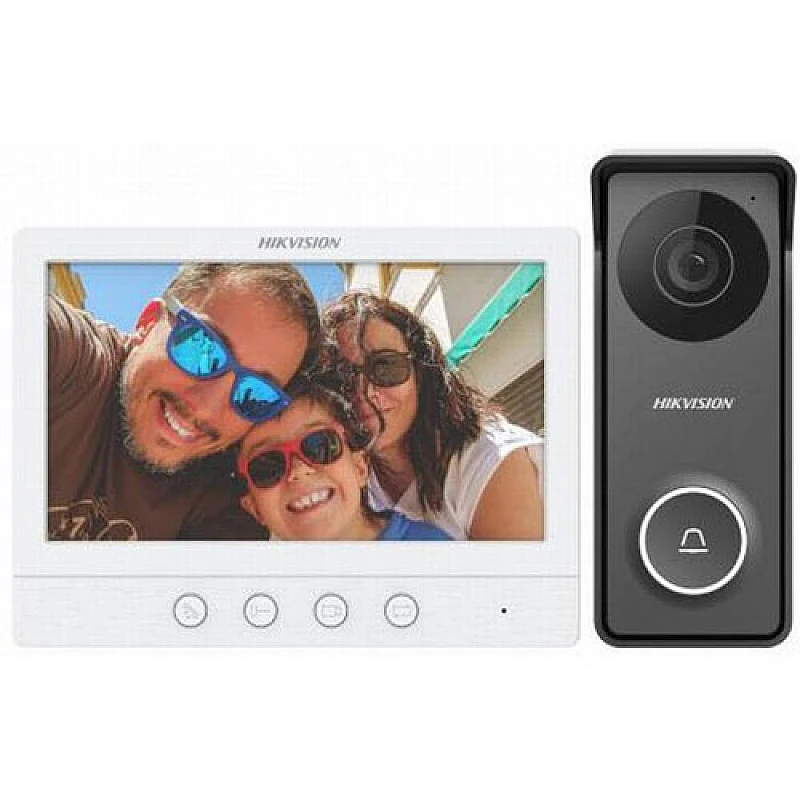 HIKVISION Έγχρωμο Κιτ Θυροτηλεόρασης 4 Καλωδίων με μπουτονιέρα και οθόνη DS-KIS213