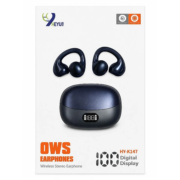 TWS HY-K147 Open Ear Clip-On Ακουστικά με Θήκη Φόρτισης μαύρο-μπλε OEM