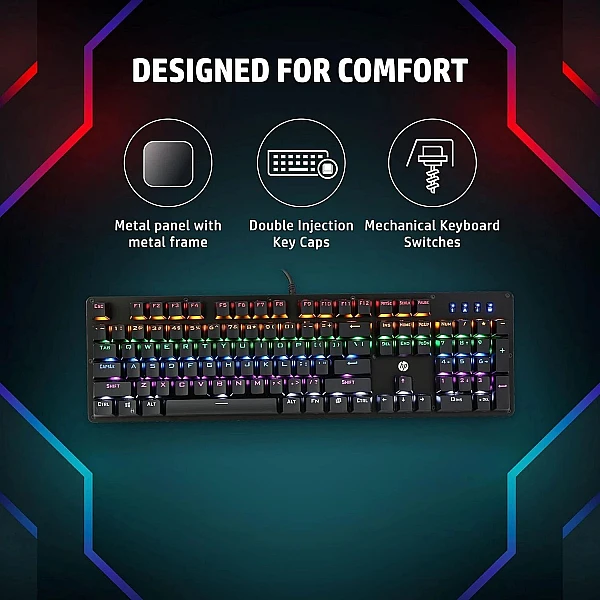 HP GK100F Μηχανικό Gaming ενσύρματο πληκτρολόγιο RGB EN