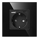  ORNO Πρίζα σούκο με 1 θύρα USB 3A και 1 θύρα Type C μαύρη με εφέ γυαλιού OR-AE-13308(GS)/B