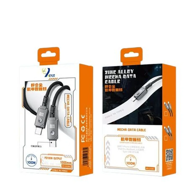 HY-C636C Καλώδιο Γρήγορης Φόρτισης και Μεταφοράς Δεδομένων USB Type C σε Type C 100W σε μαύρο χρώμα