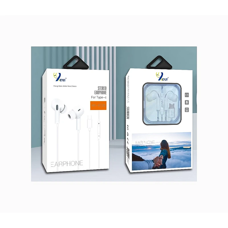 HY-K130 Handsfree Ακουστικά Stereo earphone με μικρόφωνο με βύσμα Type C λευκό OEM