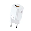 ATC-CHF5a Mini PD 20W Ταχυφορτιστής για smartphone 5V/3A με USB και Type-C Λευκός Χωρίς Καλώδιο