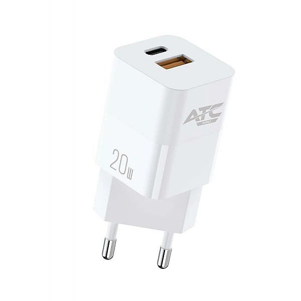 ATC-CHF5a Mini PD 20W Ταχυφορτιστής για smartphone 5V/3A με USB και Type-C Λευκός Χωρίς Καλώδιο