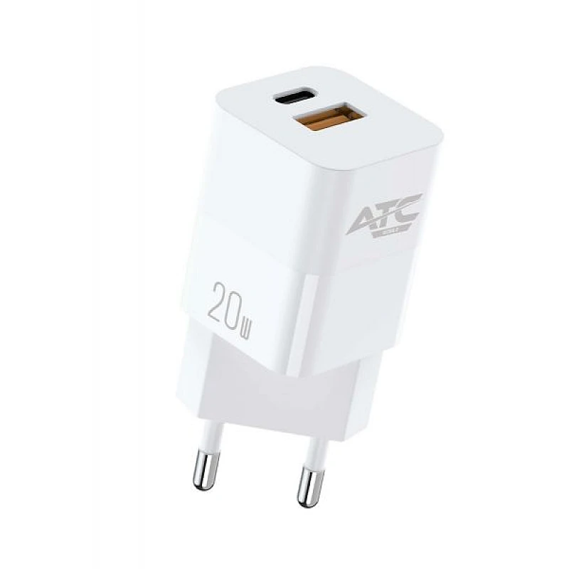 ATC-CHF5a Mini PD 20W Ταχυφορτιστής για smartphone 5V/3A με USB και Type-C Λευκός Χωρίς Καλώδιο