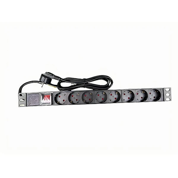 PDU-1U-8G-MS Πολύπριζο Για Rack 19" 1U 8 Θέσεων με Καλώδιο 1,8m Μαύρο OEM
