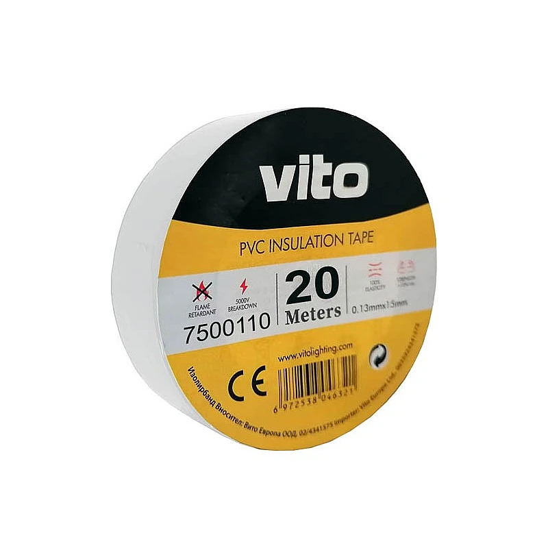 Μονωτική ταινία VΙΤΟ 19mm x 20m Λευκή 7500110 Μονωτική ταινία VΙΤΟ 19mm x 20m Λευκή 7500110