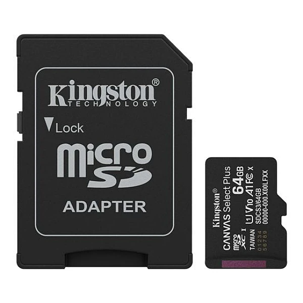 Κάρτα μνήμης microSD Kingston 64GB Canvas Select Plus 100MB/s UHS-I U1 class 10 V10 A1 (microSDXC) + adapter