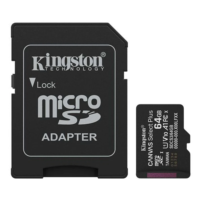Κάρτα μνήμης microSD Kingston 64GB Canvas Select Plus 100MB/s UHS-I U1 class 10 V10 A1 (microSDXC) + adapter