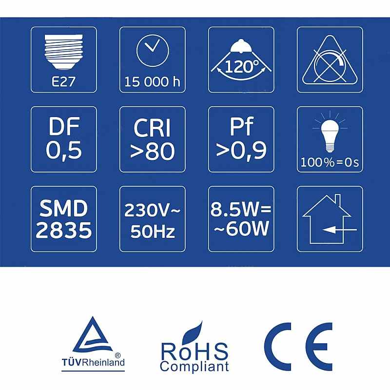 Λαμπτήρας Led E27 A60 8.5Watt Ψυχρό Λευκό 6500K 58066500 OMU Lighting Λαμπτήρας Led E27 A60 8.5Watt Ψυχρό Λευκό 6500K 58066500 OMU Lighting