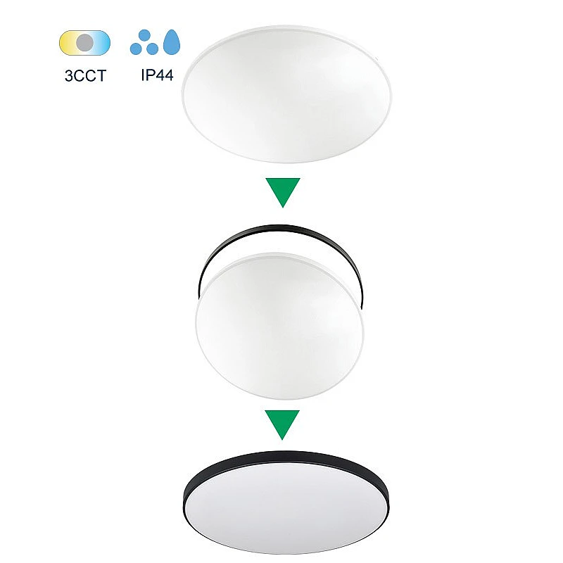 LED πλαφονιέρα 32W στρογγυλή Φ38 3xCCT (3000K/4000K/6500K) 2880lm IP44 Λευκό και Μαύρο SATURN 2027031 VITO 