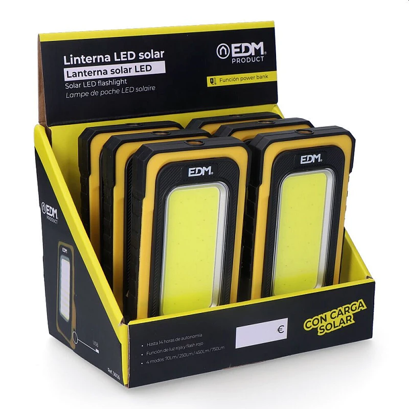 Ηλιακός Φακός LED και powerbank επαναφορτιζόμενος 750 Lumens 36126 EDM Spain Ηλιακός Φακός LED και powerbank επαναφορτιζόμενος 750 Lumens 36126 EDM Spain