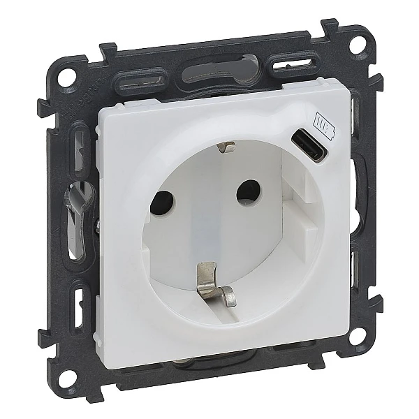 LEGRAND Valena Life Πρίζα Σούκο Ασφαλείας χωνευτή 16A 250V και USB TYPE C 1.5A 7.5W Λευκό 753135