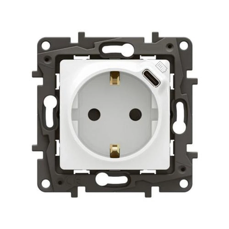 LEGRAND NILOE NP3312WH Σούκο Με ασφάλεια παιδιών 16A 250V και USB TYPE C1.5A 7.5W Λευκή