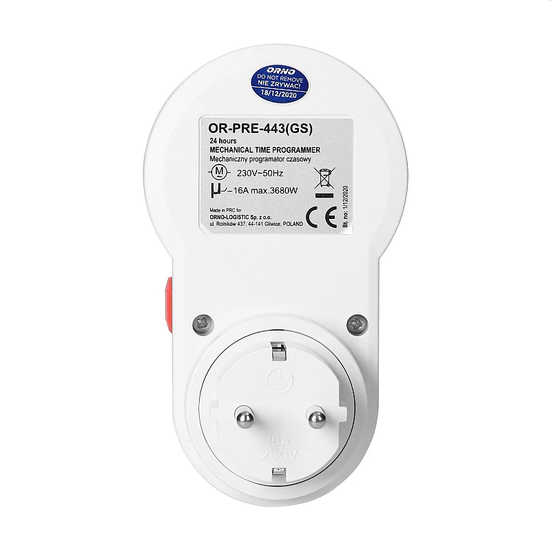 ORNO Μηχανικός Χρονοδιακόπτης πρίζας 3680W 16A OR-PRE-443(GS)