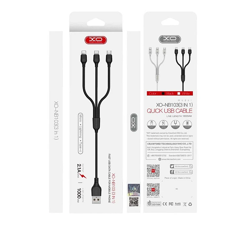 XO NB103 Καλώδιο Φόρτισης 3σε1 16.005.0123