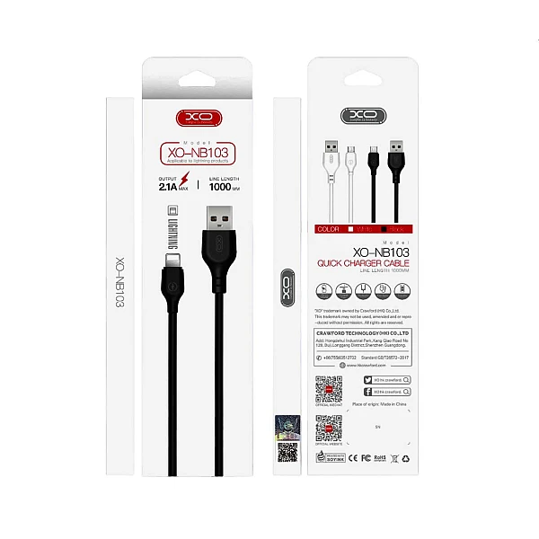 XO NB103 Καλώδιο Φόρτισης 2.1A USB to Lightning 2m Λευκό 16.005.0068