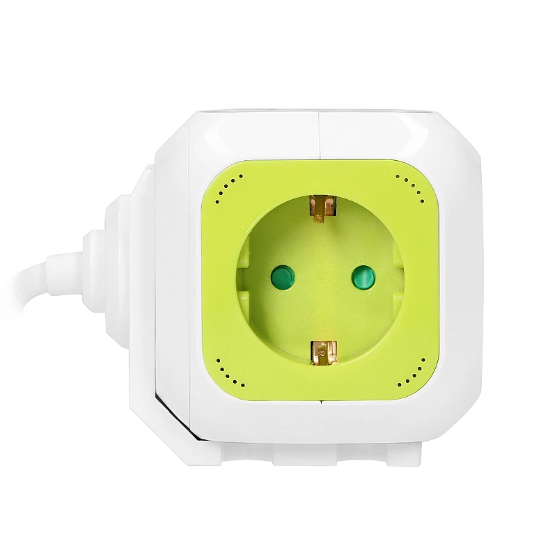 Πολύπριζο κύβος 4 θέσεων με καλώδιο και 2 usb 2.1Α με καλώδιο 1,4m  λευκό-lime χρώμα OR-AE-13144(GS)/L ORNO