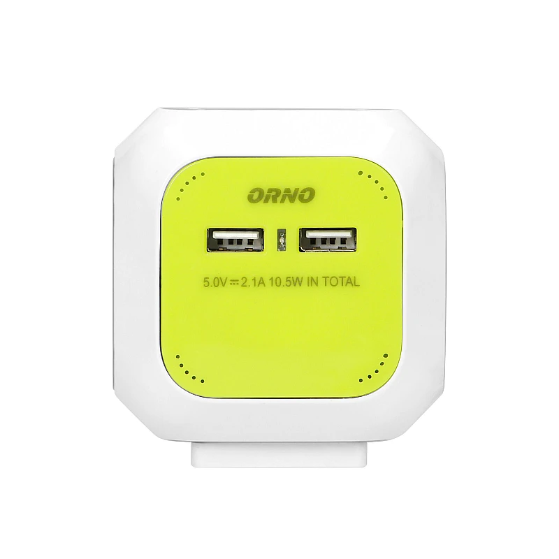Πολύπριζο κύβος 4 θέσεων με καλώδιο και 2 usb 2.1Α με καλώδιο 1,4m  λευκό-lime χρώμα OR-AE-13144(GS)/L ORNO