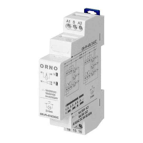 ORNO Ρελέ Καστάνιας ράγας DIN 16A 24V AC/DC 1 επαφής OR-PI-474/24UC