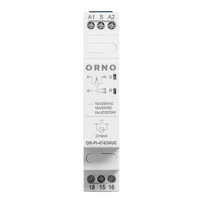 ORNO Ρελέ Καστάνιας ράγας DIN 16A 24V AC/DC 1 επαφής OR-PI-474/24UC