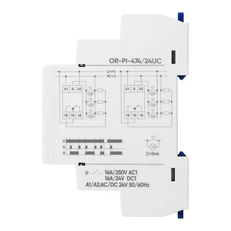 ORNO Ρελέ Καστάνιας ράγας DIN 16A 24V AC/DC 1 επαφής OR-PI-474/24UC