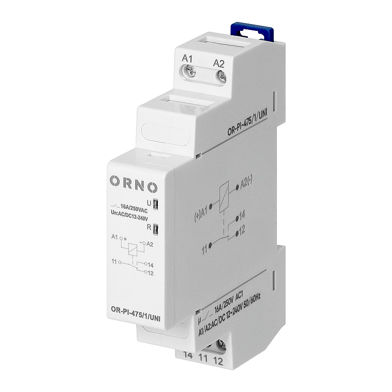 ORNO Ρελέ ισχύος ράγας DIN 1P 16A 12-240V AC/DC 1 επαφής IP20 OR-PI-475/1/UNI 
