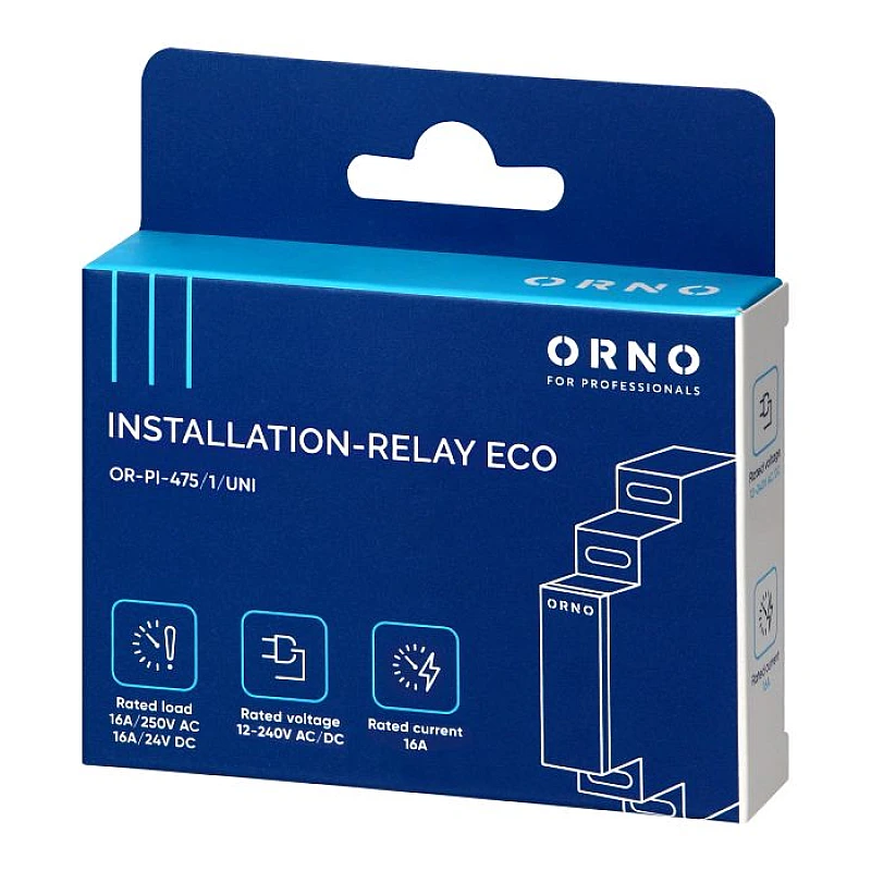 ORNO Ρελέ ισχύος ράγας DIN 1P 16A 12-240V AC/DC 1 επαφής IP20 OR-PI-475/1/UNI 