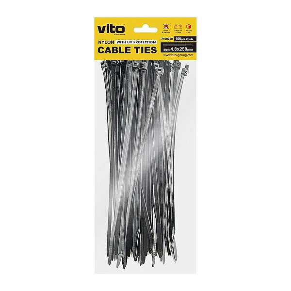 Δεματικά καλωδίων 4.8x250mm Μαύρο 100 τεμάχια 7100360 VITO