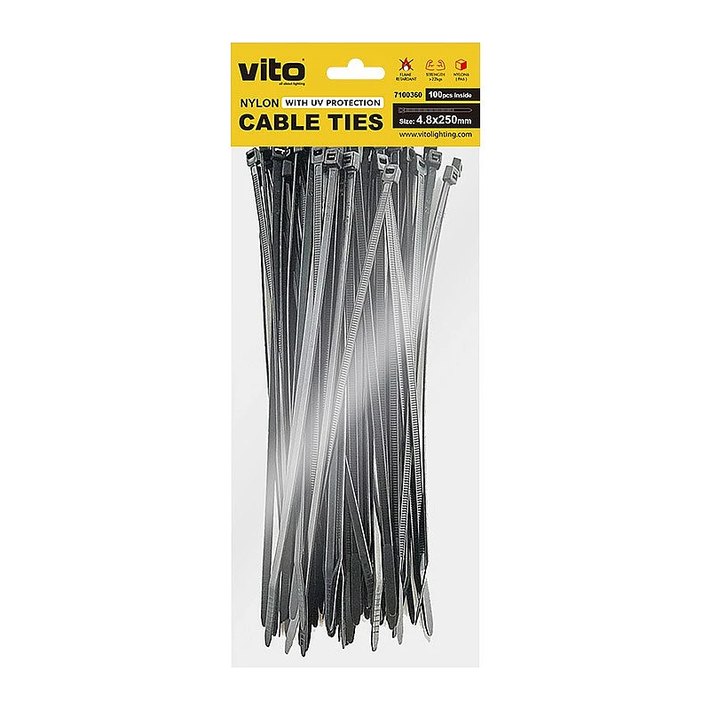 Δεματικά καλωδίων 4.8x250mm Μαύρο 100 τεμάχια 7100360 VITO Δεματικά καλωδίων 4.8x250mm Μαύρο 100 τεμάχια 7100360 VITO