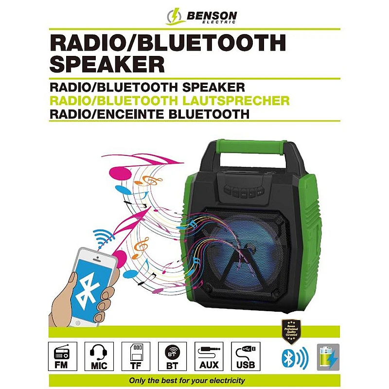 Φορητό Ηχείο Bluetooth 6.5'' 5watt AUX/ MIC/ BT/ USB/ TF/ FM LED 012864 BENSON Φορητό Ηχείο Bluetooth 6.5'' 5watt AUX/ MIC/ BT/ USB/ TF/ FM LED 012864 BENSON