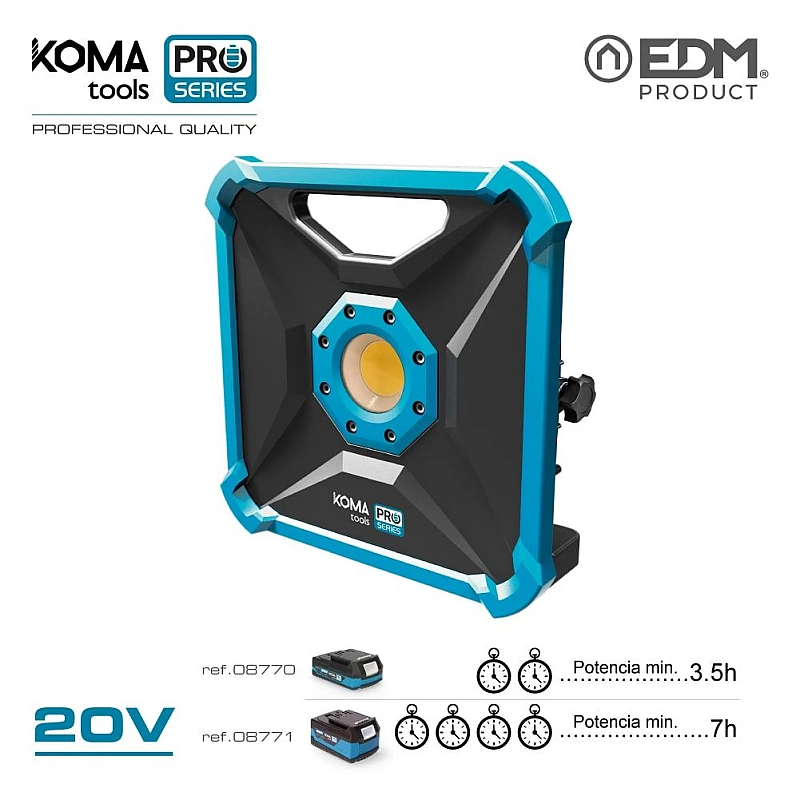 Προβολέας Led μπαταρίας 20W 20V Ιόντων-Λιθίου KOMA TOOLS PRO 08755 EDM Spain Χωρίς Μπαταρία & Φορτιστή Προβολέας Led μπαταρίας 20W 20V Ιόντων-Λιθίου KOMA TOOLS PRO 08755 EDM Spain Χωρίς Μπαταρία & Φορτιστή