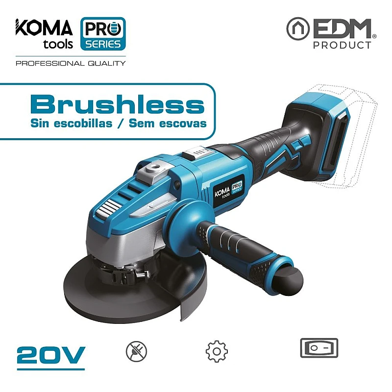 Γωνιακός τροχός 20V Ιόντων-Λιθίου KOMA TOOLS PRO 08766 EDM Spain Χωρίς Μπαταρία & Φορτιστή Γωνιακός τροχός 20V Ιόντων-Λιθίου KOMA TOOLS PRO 08766 EDM Spain Χωρίς Μπαταρία & Φορτιστή