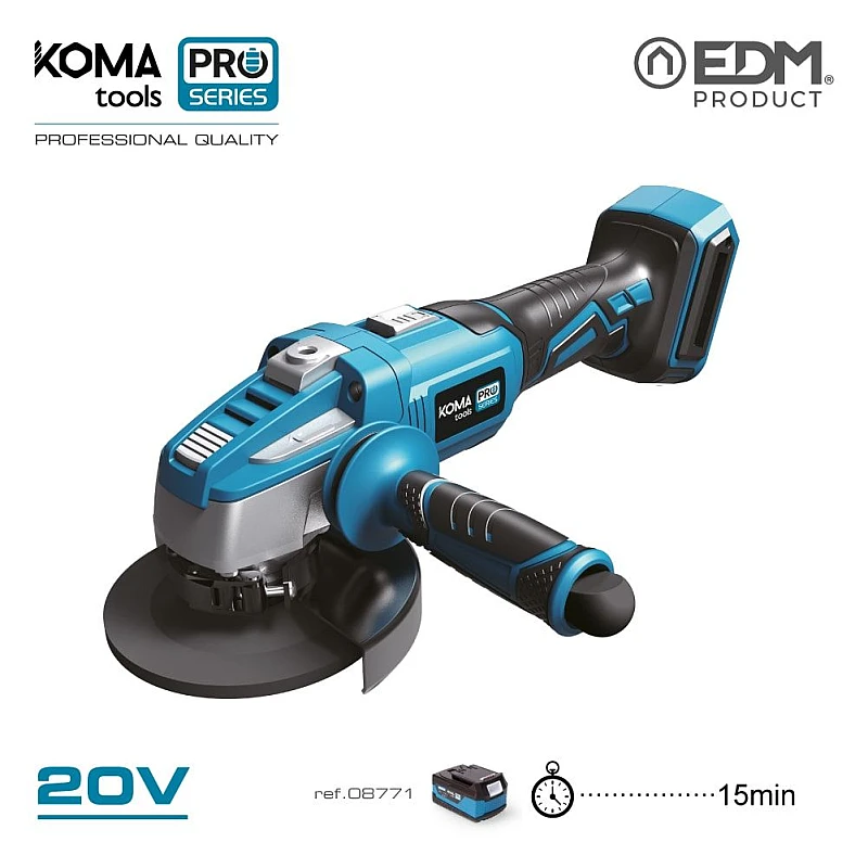 Γωνιακός τροχός 20V Ιόντων-Λιθίου KOMA TOOLS PRO 08766 EDM Spain Χωρίς Μπαταρία & Φορτιστή Γωνιακός τροχός 20V Ιόντων-Λιθίου KOMA TOOLS PRO 08766 EDM Spain Χωρίς Μπαταρία & Φορτιστή