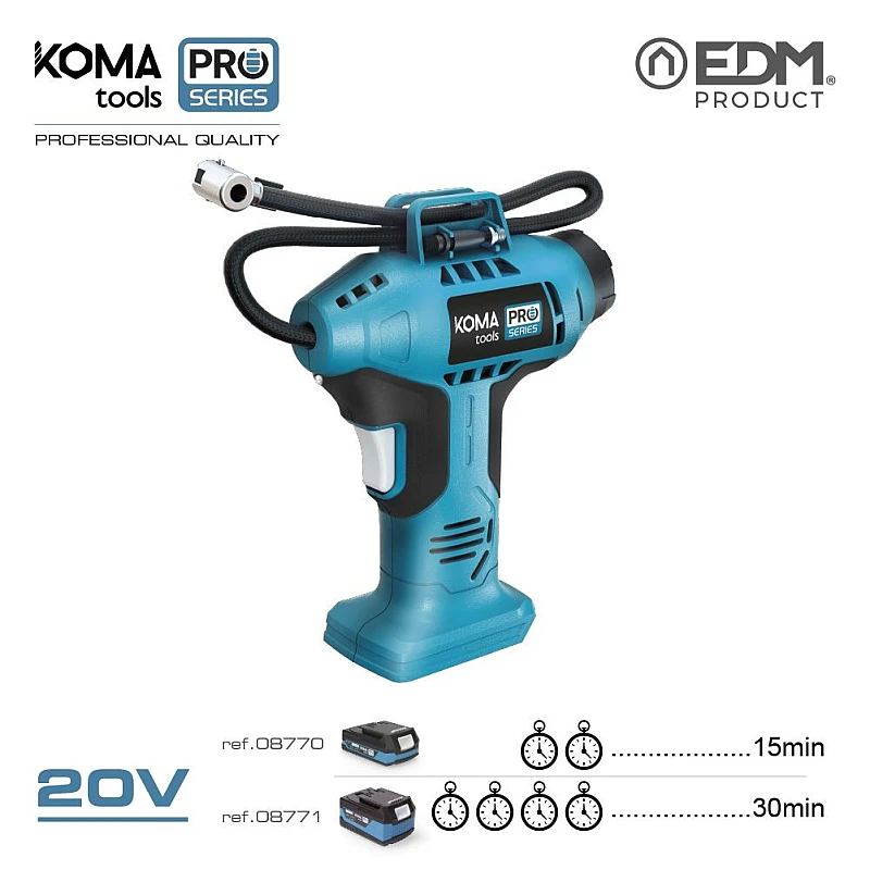 Τρόμπα Αυτοκινήτου Air Compressor 160PSI μπαταρίας 20V Ιόντων-Λιθίου KOMA TOOLS PRO 08782 EDM Spain Χωρίς Μπαταρία & Φορτιστή Τρόμπα Αυτοκινήτου Air Compressor 160PSI μπαταρίας 20V Ιόντων-Λιθίου KOMA TOOLS PRO 08782 EDM Spain Χωρίς Μπαταρία & Φορτιστή