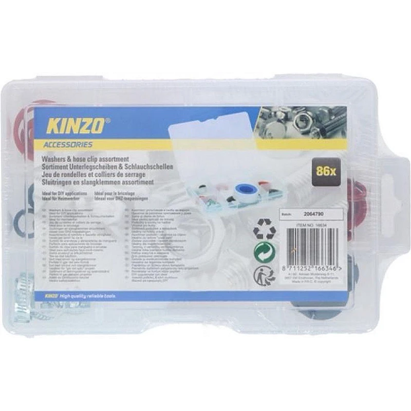 KINZO 16634 Σετ ποικιλία ροδέλες και κλιπ σωλήνων σε ταμπακιέρα KINZO 16634 Σετ ποικιλία ροδέλες και κλιπ σωλήνων σε ταμπακιέρα