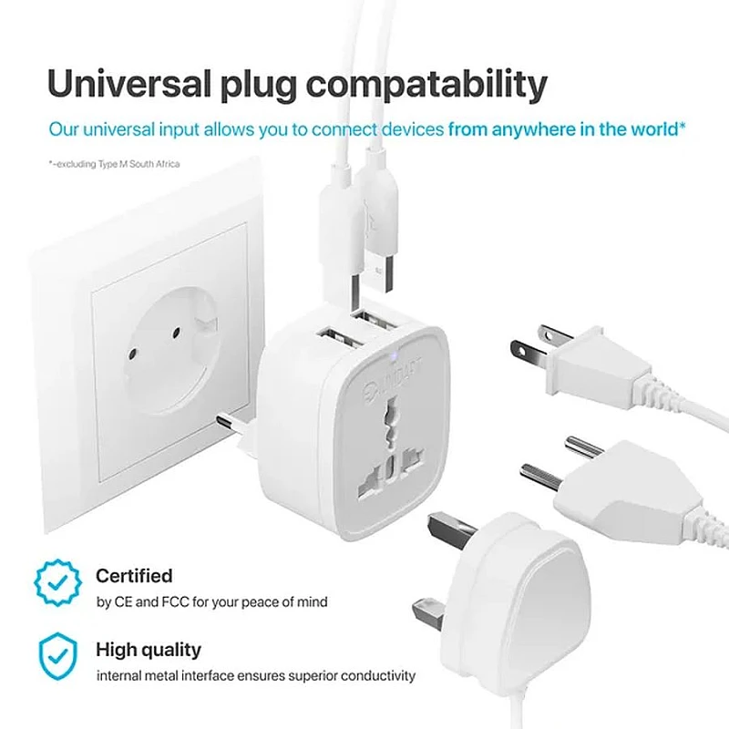 UNIDAPT Ταξιδιωτικός αντάπτορας 10A/250V με 2 θύρες USB 5V/2.1A A-2035 UNIDAPT Ταξιδιωτικός αντάπτορας 10A/250V με 2 θύρες USB 5V/2.1A A-2035