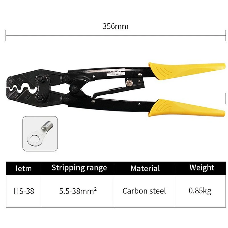 HS-38 Πρέσα Ακροδεκτών 5.5 έως 38mm2 Κίτρινη για ακροδέκτες χωρίς μόνωση OEM HS-38 Πρέσα Ακροδεκτών 5.5 έως 38mm2 Κίτρινη για ακροδέκτες χωρίς μόνωση OEM