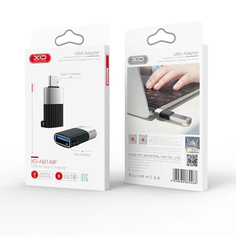 XO NB149F Adaptor USB 2.0 female to Type-C male Black and silver XO NB149F Adaptor USB 2.0 female to Type-C male Black and silver