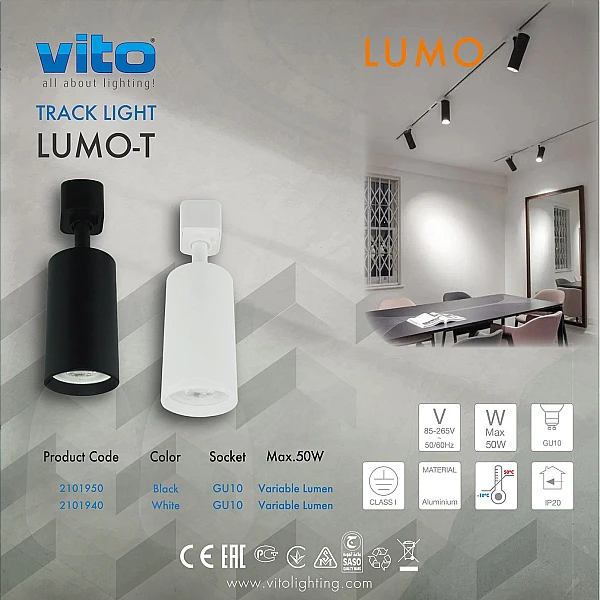 Φωτιστικό ράγας κρεμαστό λευκό GU10 (Track-mounted light) LUMO-P 2101960 VITO