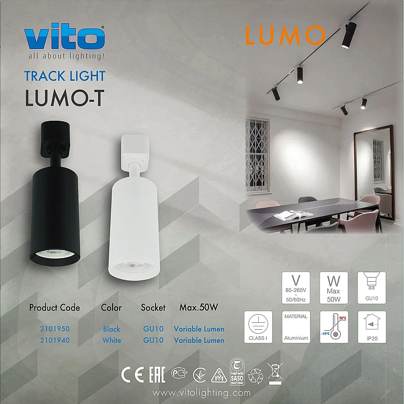 Φωτιστικό ράγας κρεμαστό λευκό GU10 (Track-mounted light) LUMO-P 2101960 VITO Φωτιστικό ράγας κρεμαστό λευκό GU10 (Track-mounted light) LUMO-P 2101960 VITO