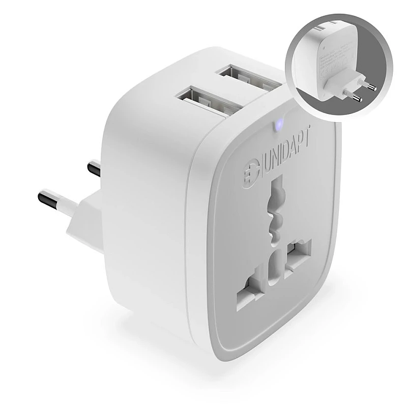 UNIDAPT Ταξιδιωτικός αντάπτορας 10A/250V με 2 θύρες USB 5V/2.1A A-2035 UNIDAPT Ταξιδιωτικός αντάπτορας 10A/250V με 2 θύρες USB 5V/2.1A A-2035