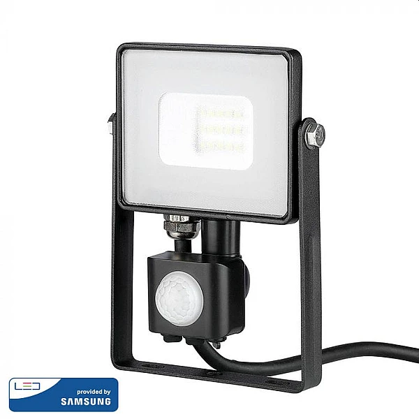 Προβολέας LED SAMSUNG 10W Ψυχρό Λευκό 6400K Μαύρος με ανιχνευτή VT-10-S 438  V-TAC