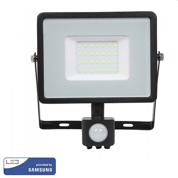 Προβολέας LED SAMSUNG 30W Ψυχρό Λευκό 6400K Μαύρος με ανιχνευτή VT-30-S 462 V-TAC