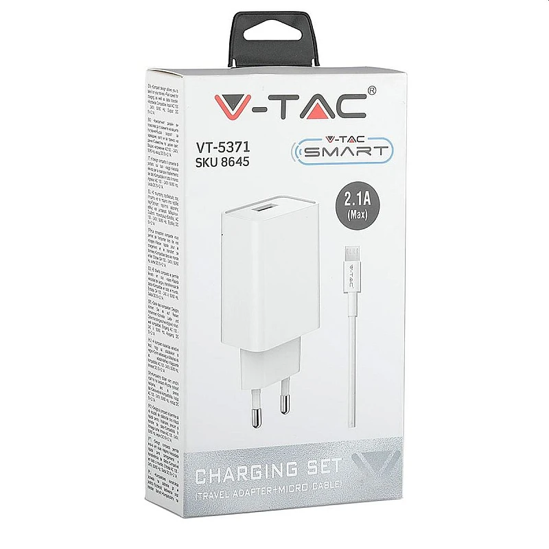 Ταχυφορτιστής για smartphones 5V/2.1A με Micro USB Λευκός VT-5371 V-TAC 8645 Ταχυφορτιστής για smartphones 5V/2.1A με Micro USB Λευκός VT-5371 V-TAC 8645