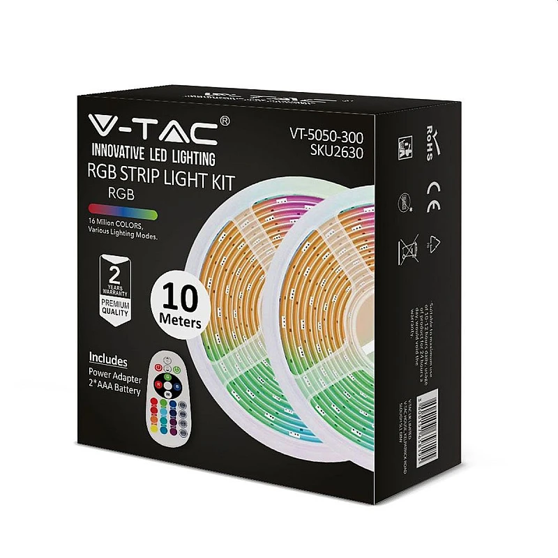 Σετ ταινίας LED SMD5050 RGB IP20 4.8W/μέτρο (2×5 μέτρα) με τροφοδοτικό και controller VT-5050-300 V-TAC 2630 Σετ ταινίας LED SMD5050 RGB IP20 4.8W/μέτρο (2×5 μέτρα) με τροφοδοτικό και controller VT-5050-300 V-TAC 2630