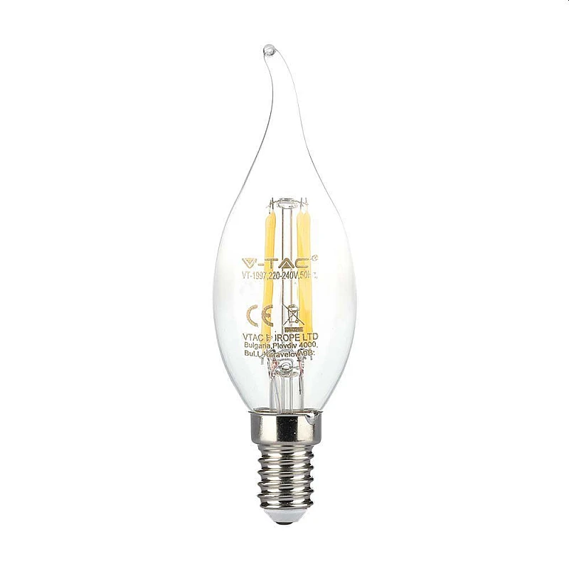 Λαμπτήρας Led E14 C35 φλόγα 4Watt Ψυχρό λευκό 6500K Κεράκι Filament VT-1997 214430 V-TAC Λαμπτήρας Led E14 C35 φλόγα 4Watt Ψυχρό λευκό 6500K Κεράκι Filament VT-1997 214430 V-TAC