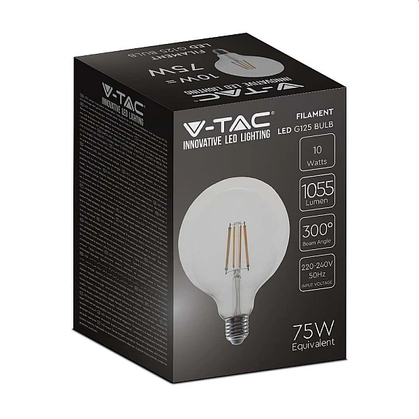 Λαμπτήρας Led E27 Filament G125 10Watt Φυσικό λευκό 4000K VT-1979 214423 V-TAC