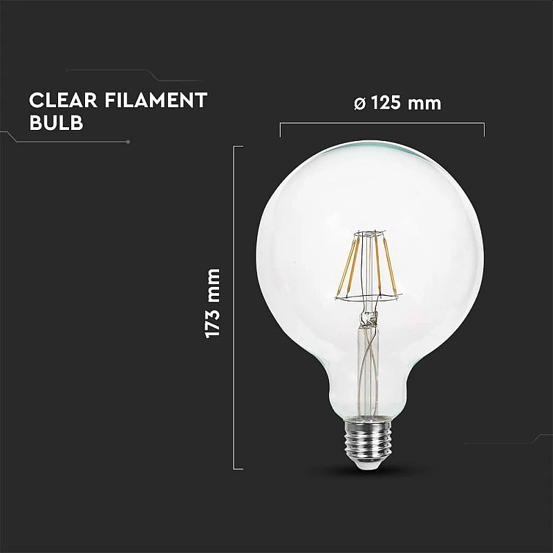 Λαμπτήρας Led E27 Filament G125 10Watt Φυσικό λευκό 4000K VT-1979 214423 V-TAC Λαμπτήρας Led E27 Filament G125 10Watt Φυσικό λευκό 4000K VT-1979 214423 V-TAC