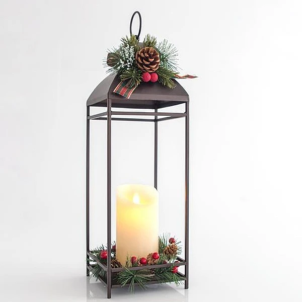Φανάρι Μεταλλικό Καφέ με LED κερί 14x14x43cm 600-40244 EUROLAMP